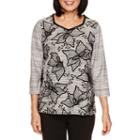 Alfred Dunner Wrap It Up 3/4 Sleeve Flocked Floral Top