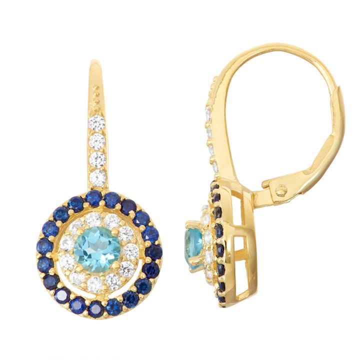 Genuine Blue Topaz & Lab-created White Sapphire 14k Gold Over Silver Leverback Earrings