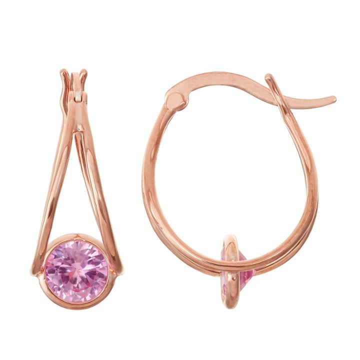 Lab-created Pink Sapphire 14k Rose Gold Over Silver Hoop Earrings