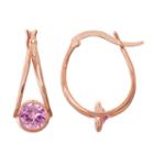 Lab-created Pink Sapphire 14k Rose Gold Over Silver Hoop Earrings