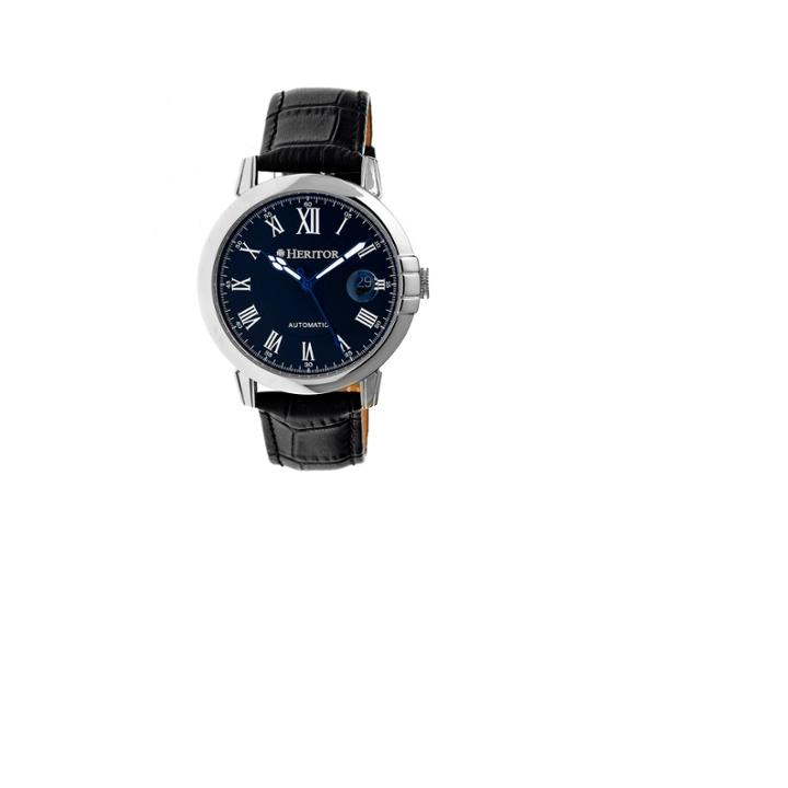 Heritor Automatic Laudrup Mens Leather Magnified Date-silver/black Watches