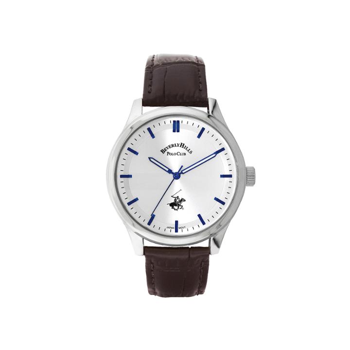Beverly Hills Polo Club Mens Silver-tone Sunray Dial Watch