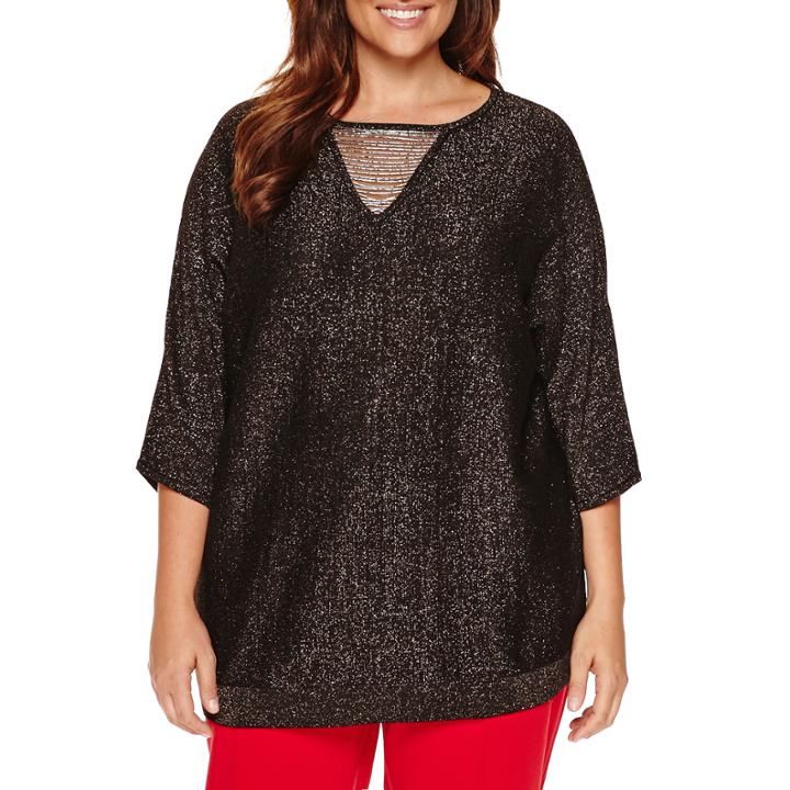 Worthington Elbow Sleeve Necklace Sweater Tunic - Plus