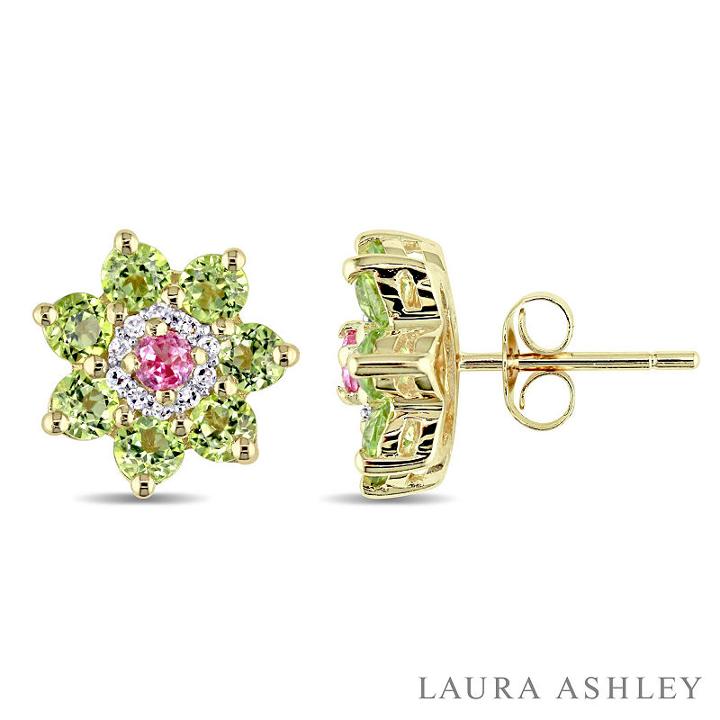 Laura Ashley Genuine Green Peridot Flower Ear Pins