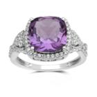 Womens Purple Amethyst Sterling Silver Cocktail Ring