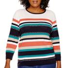 Alfred Dunner 3/4-sleeve Classic Striped Sweater - Plus