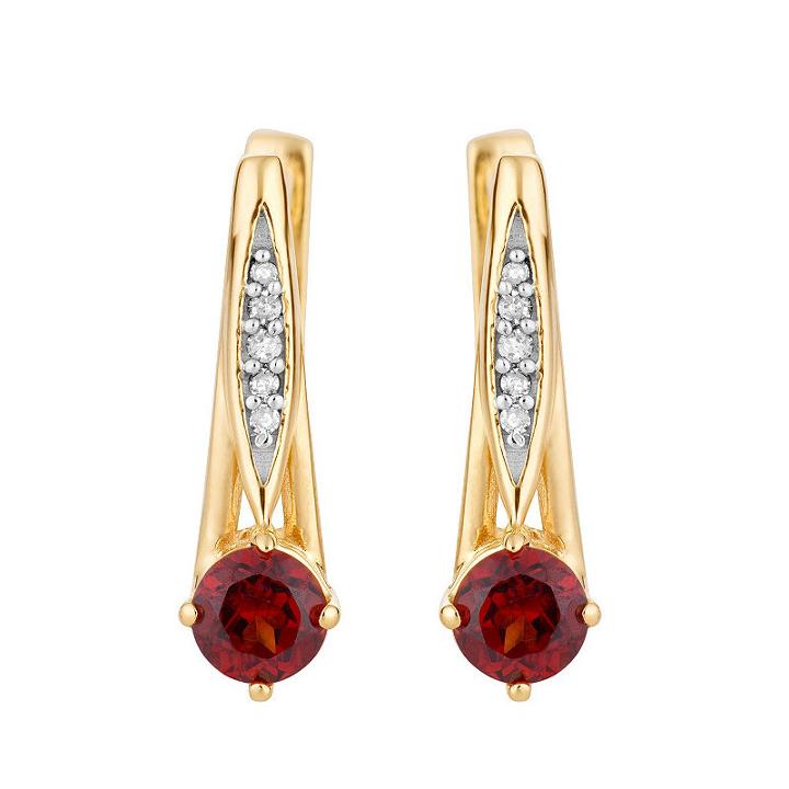 Diamond Accent Genuine Red Garnet 10k Gold Round Drop Earrings