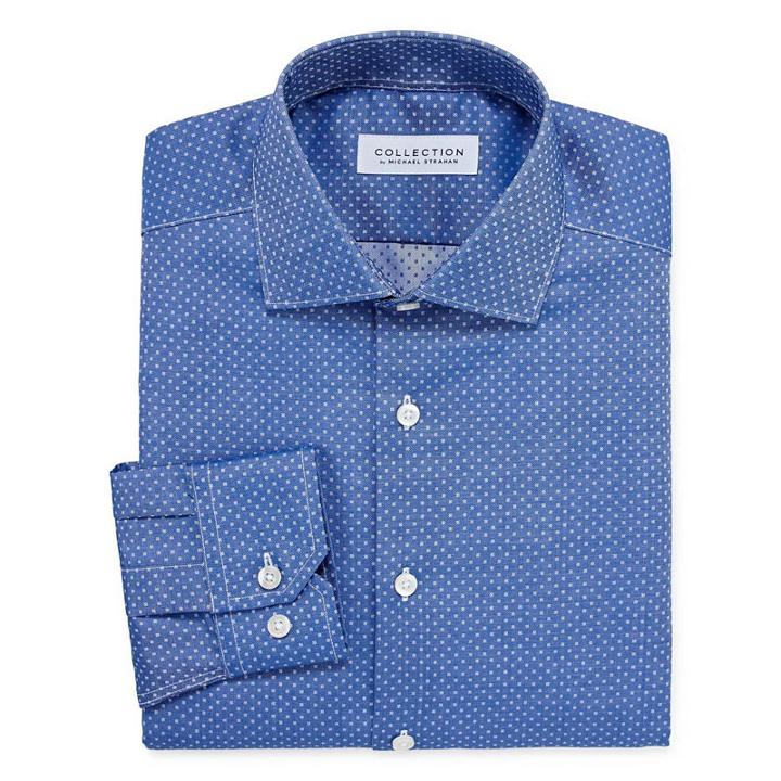 Collection By Michael Strahan Wrinkle Free Cotton Stretch Long Sleeve Woven Squares Dress Shirt