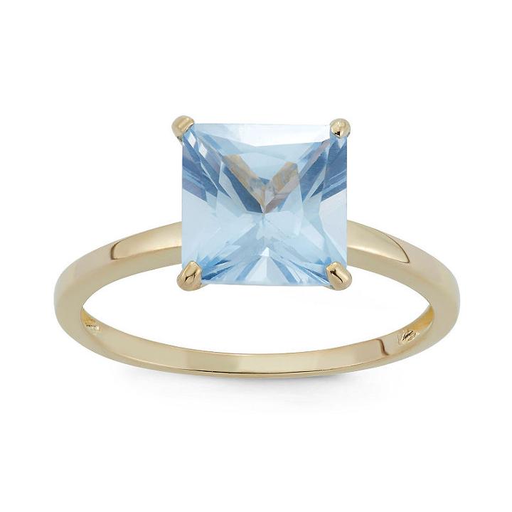 Womens Blue Aquamarine 10k Gold Solitaire Ring