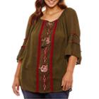 3/4 Bell Sleeve Off The Shoulder Embroidered Blouse - Plus