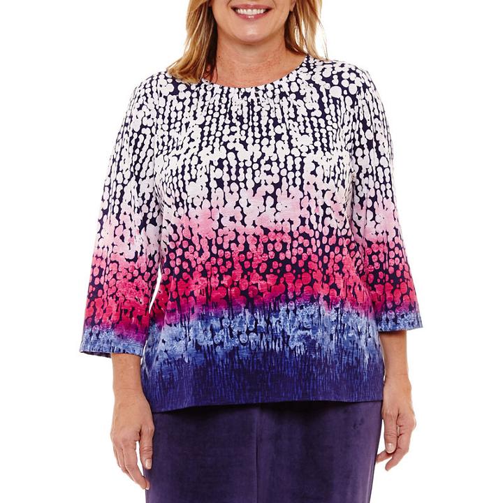 Alfred Dunner Royal Jewels 3/4 Sleeve Ombre T-shirt-plus