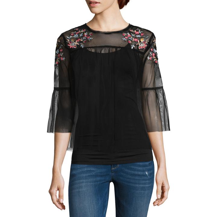 Arizona Sheer Embroidered Top- Juniors