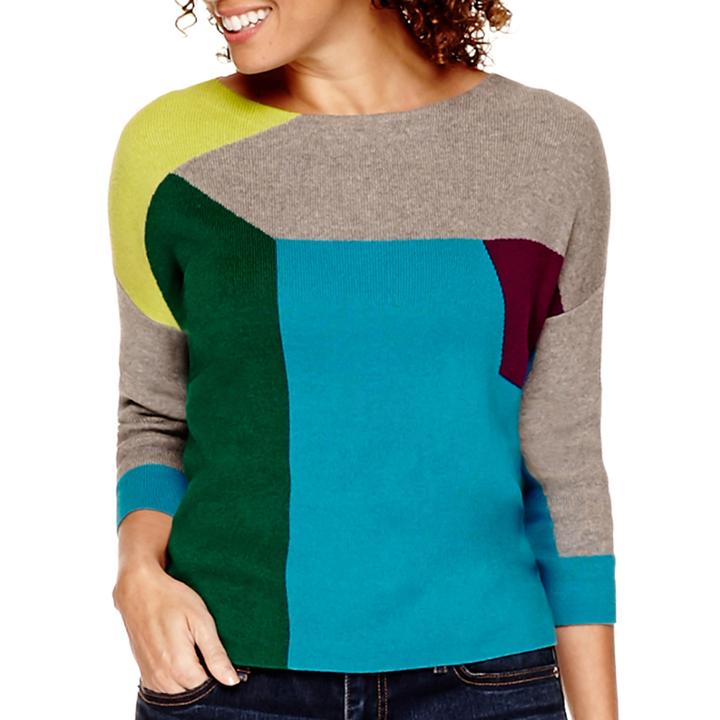 Stylus&trade; 3/4-sleeve Colorblock Intarsia Sweater