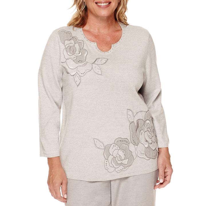 Alfred Dunner Veneto Valley 3/4-sleeve Lace Appliqu Floral Sweater - Plus