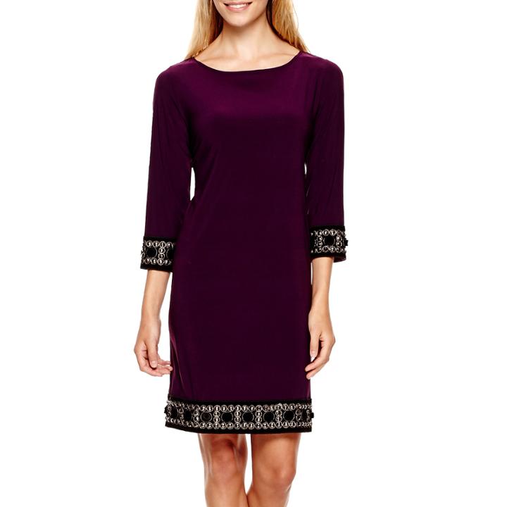 Tiana B. 3/4-sleeve Embellished-hem Shift Dress