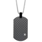 Mens White Cubic Zirconia Dog Tag Pendant Necklace