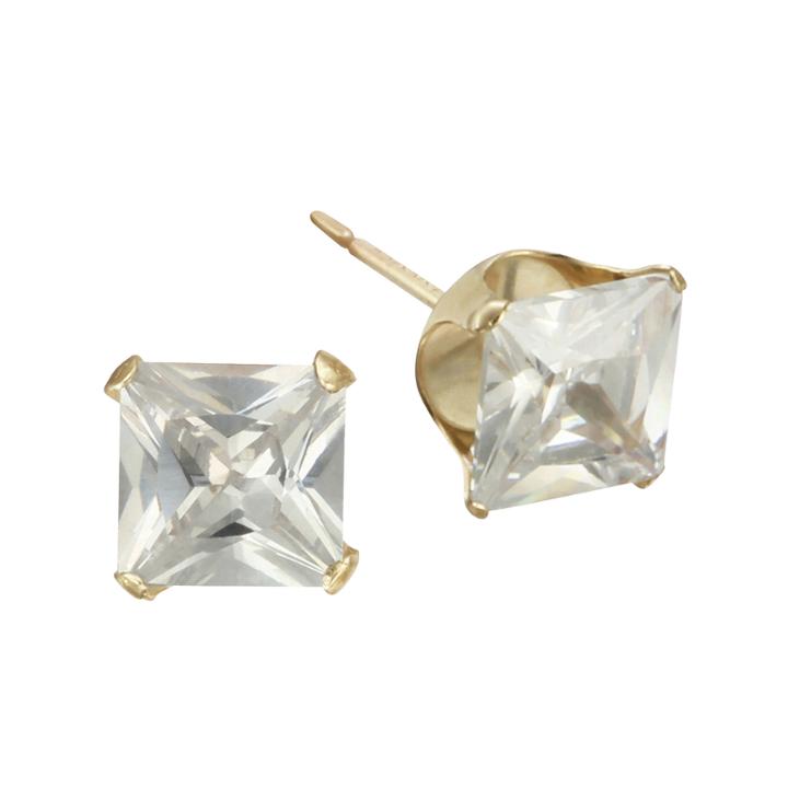 10k Gold 6mm Princess-cut Cubic Zirconia Stud Earrings