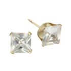 10k Gold 6mm Princess-cut Cubic Zirconia Stud Earrings