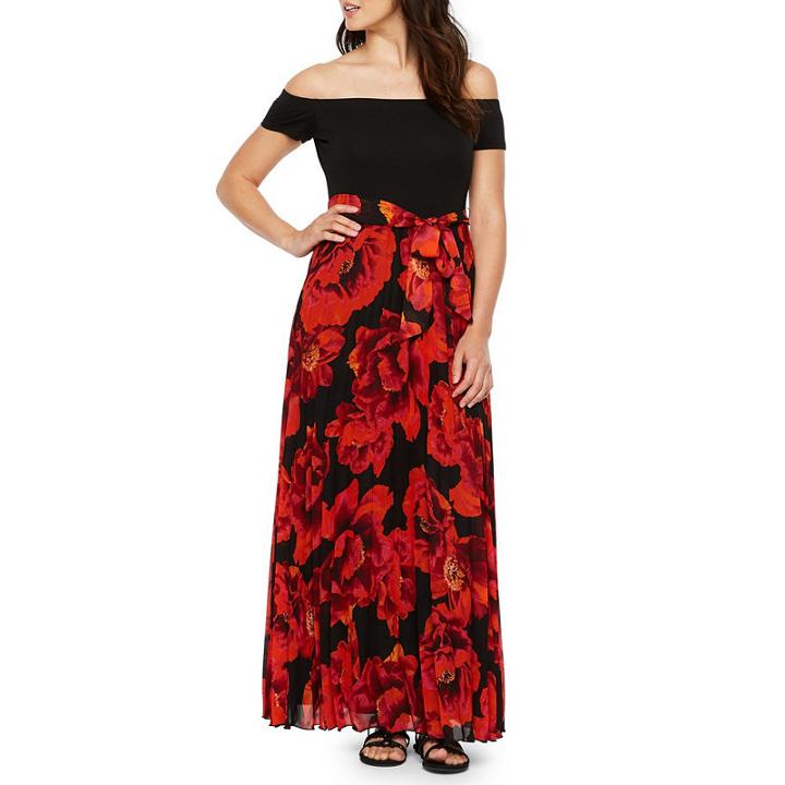 Premier Amour Short Sleeve Off The Shoulder Floral Maxi Dress