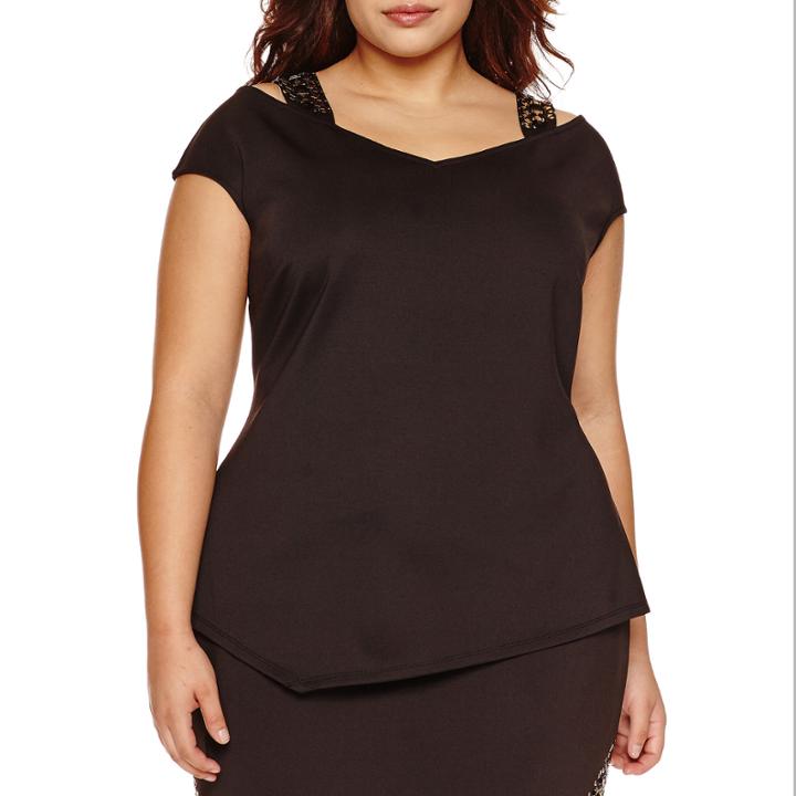 Bisou Bisou Short Sleeve Embellished Strap Knit Blouse-plus