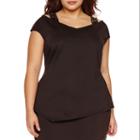 Bisou Bisou Short Sleeve Embellished Strap Knit Blouse-plus