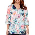 Liz Claiborne 3/4-sleeve Butterfly-back Blouse - Petite