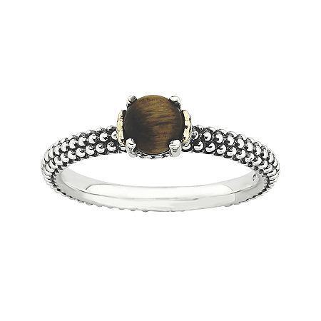 Personally Stackable Genuine Tiger's Eye Two-tone Ring