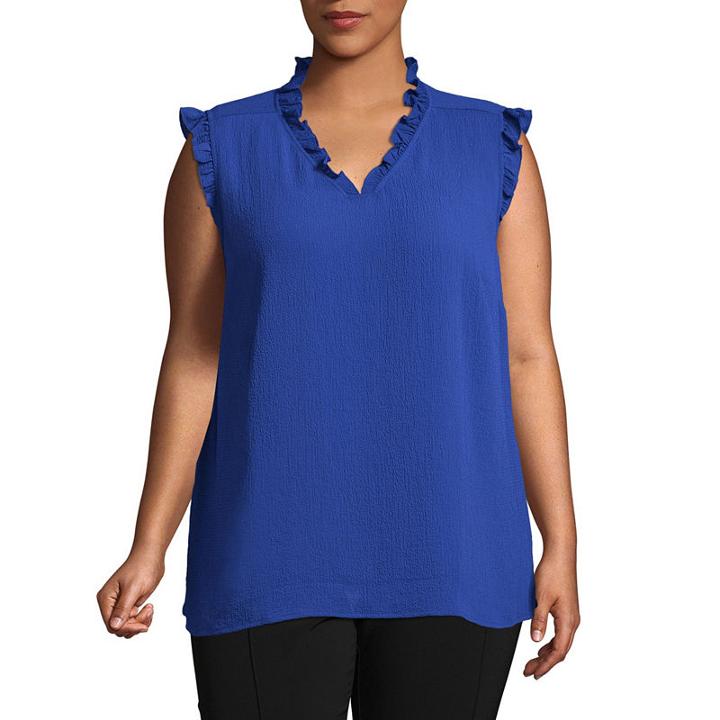 Liz Claiborne Sleeveless Ruffle Neck Top- Plus