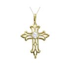 Genuine White Topaz 10k Yellow Gold Cross Pendant Necklace