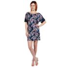 24seven Comfort Apparel Taylor Blue Feather Printmini Dress