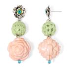 Aris By Treska Green Yarn Rose Bead Drop Earrings