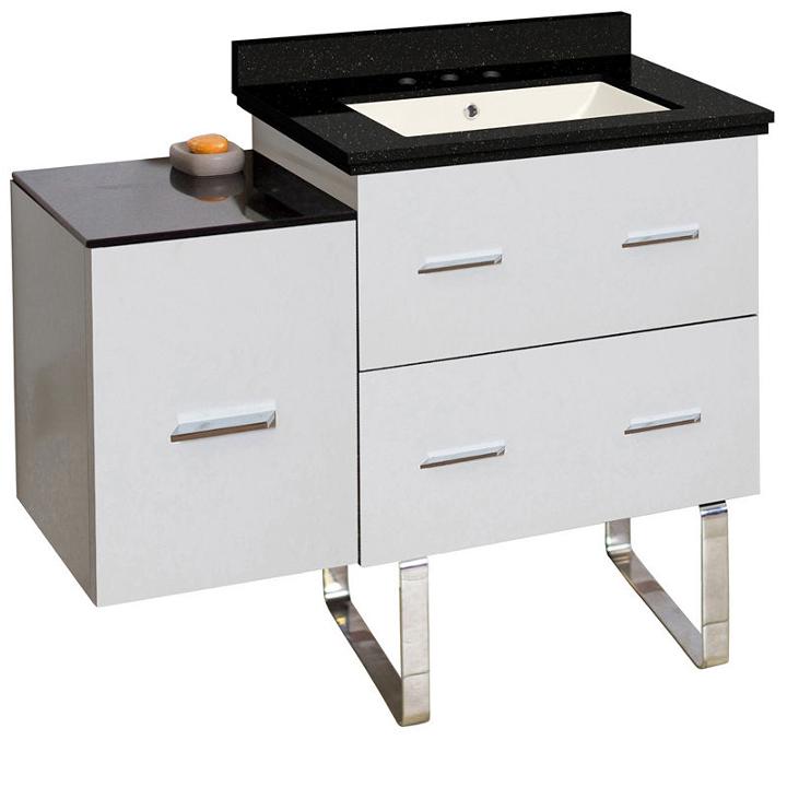 37.75-in. W Floor Mount White Vanity Set For 3h8-in. Drilling Black Galaxy Top Biscuit Um Sink