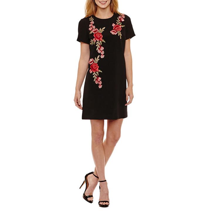 R & K Originals Short Sleeve Floral Shift Dress-petite