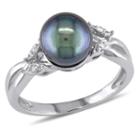 Black Cultured Freshwater Pearl & Diamond Accent 10k White Gold Ring