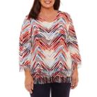 Alfred Dunner Gypsy Moon 3/4 Sleeve V Neck Zig Zag Fringe Sweater-plus
