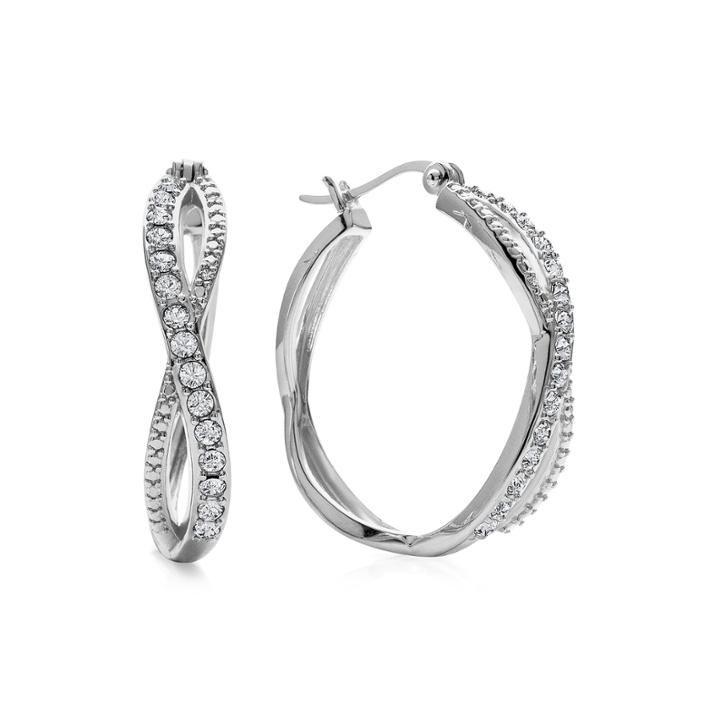 Diamond Glamour&trade; Diamond- And Crystal-accent Sterling Silver 28mm Infinity Hoop Earrings