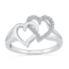 Womens 1/10 Ct. T.w. Genuine Diamond White Sterling Silver Heart Cocktail Ring