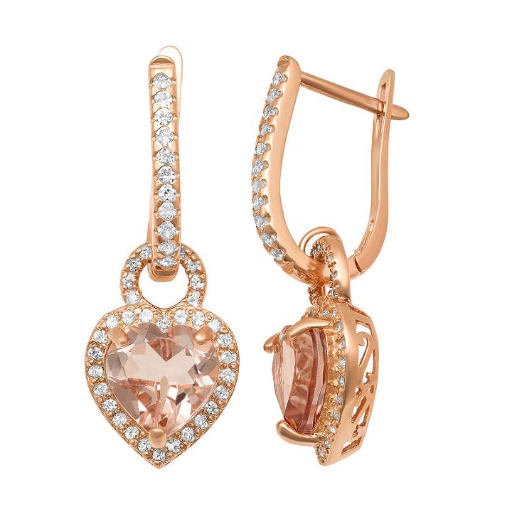 Simulated Pink Morganite 14k Rose Gold Over Silver Heart Drop Earrings