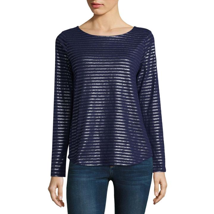 St. John's Bay Long Sleeve Boatneck T-shirt-womens