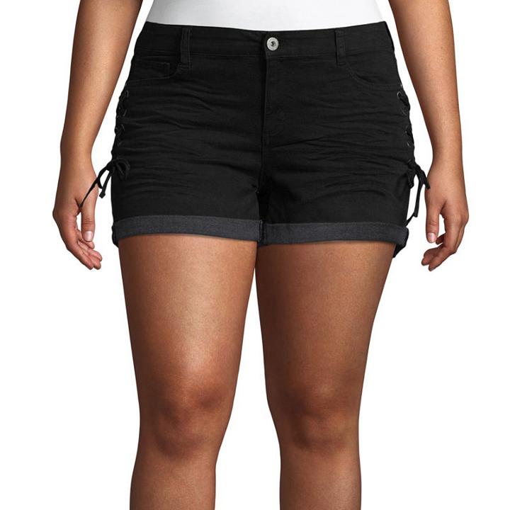 Arizona 2 1/2 Side Tie Denim Shorts-juniors Plus