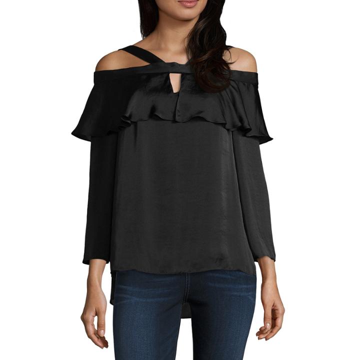 Libby Edelman Long Sleeve V Neck Satin Blouse
