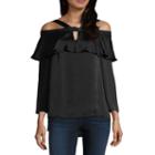 Libby Edelman Long Sleeve V Neck Satin Blouse