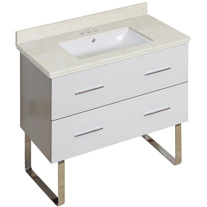 36-in. W Floor Mount White Vanity Set For 3h4-in. Drilling Beige Top White Um Sink