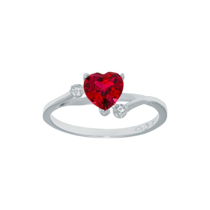 Lab-created Ruby And Genuine White Topaz Sterling Silver Heart-shaped Ring