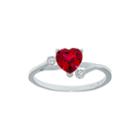 Lab-created Ruby And Genuine White Topaz Sterling Silver Heart-shaped Ring