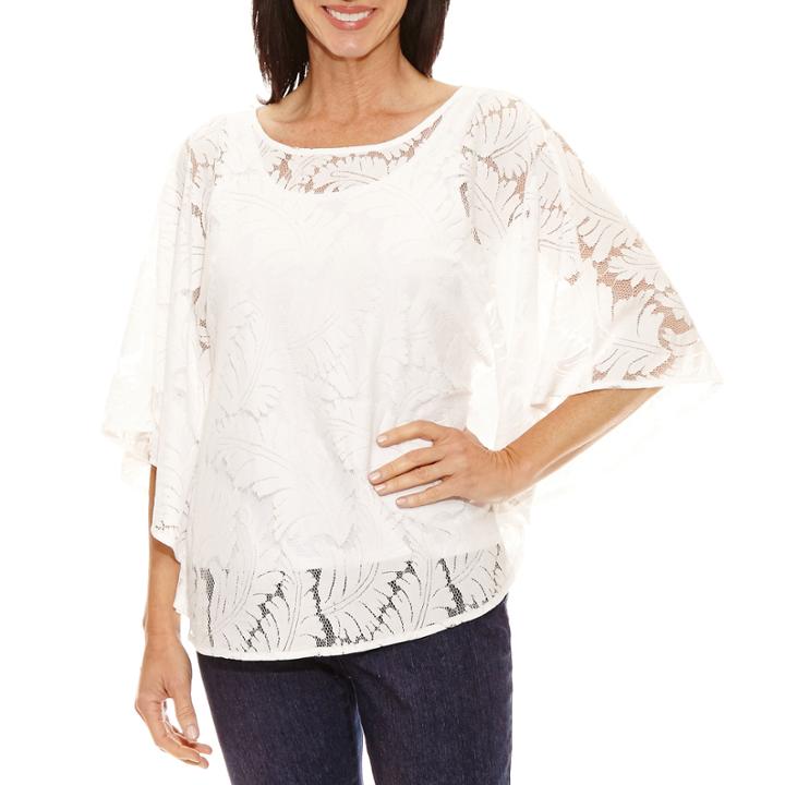 Lark Lane Elbow Sleeve Scoop Neck Lace Blouse
