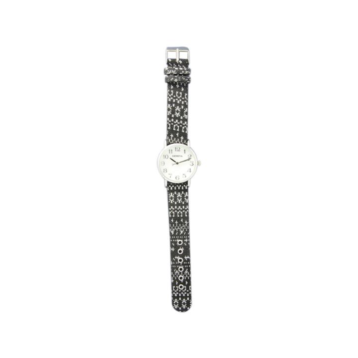 Olivia Pratt Womens Silver-tone Faux Mop Dial Black-white Patterned Fabric Strap Watch 10352tr