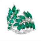 Womens Emerald Green Sterling Silver Flower Cocktail Ring