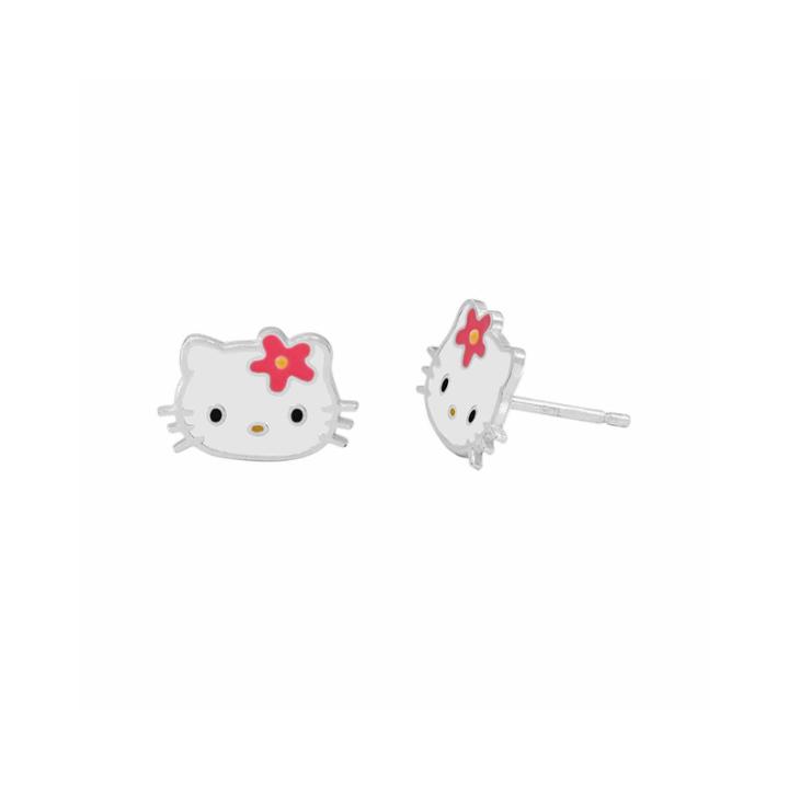 Hello Kitty Sterling Silver Flower Head Stud Earrings