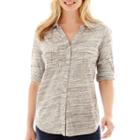 Liz Claiborne 3/4-sleeve Button-front Knit Top - Petite